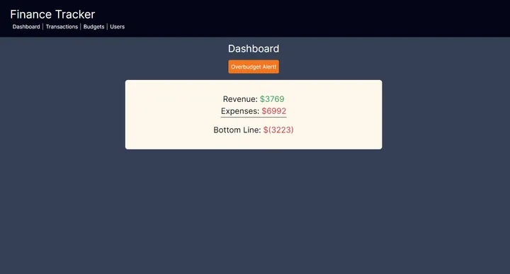 Screenshot of Finance Tracker