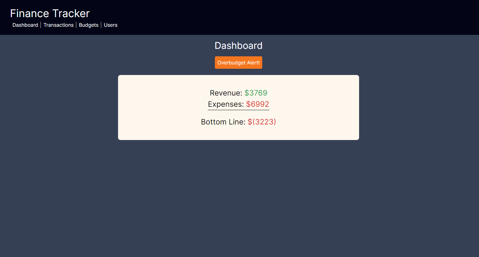Screenshot of Finance Tracker project
