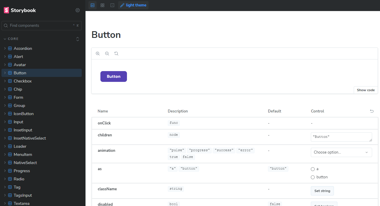 Screenshot of Moon Design System project